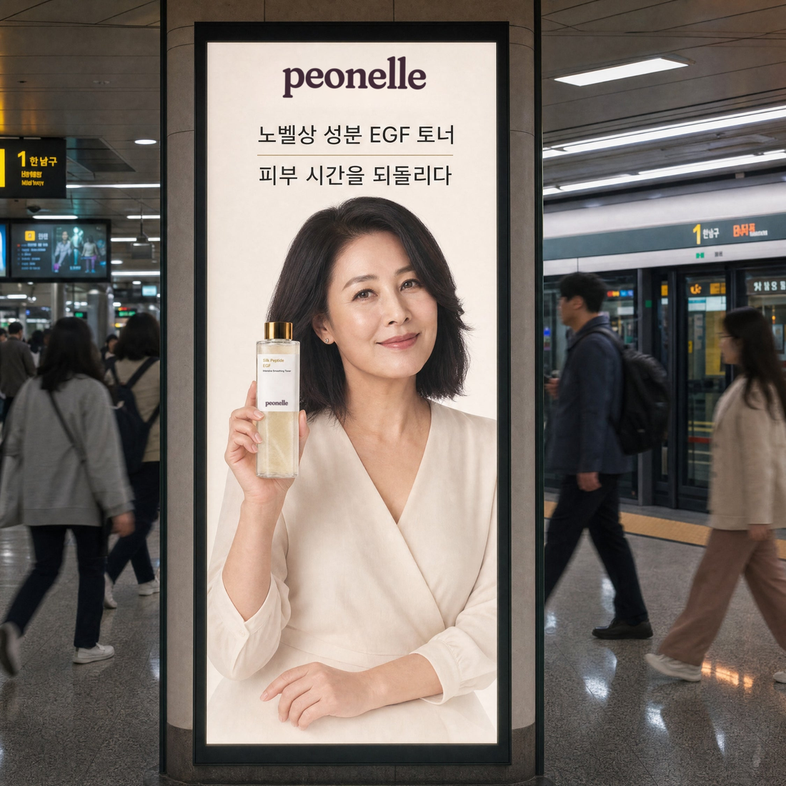 Peonelle Werbung in einer U-Bahn-Station in Korea